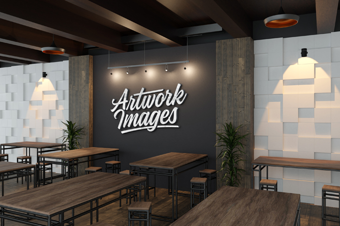 You can download the free psd mockups to use. Silver 3d Logo Mockup On Restaurant Decoration Wall