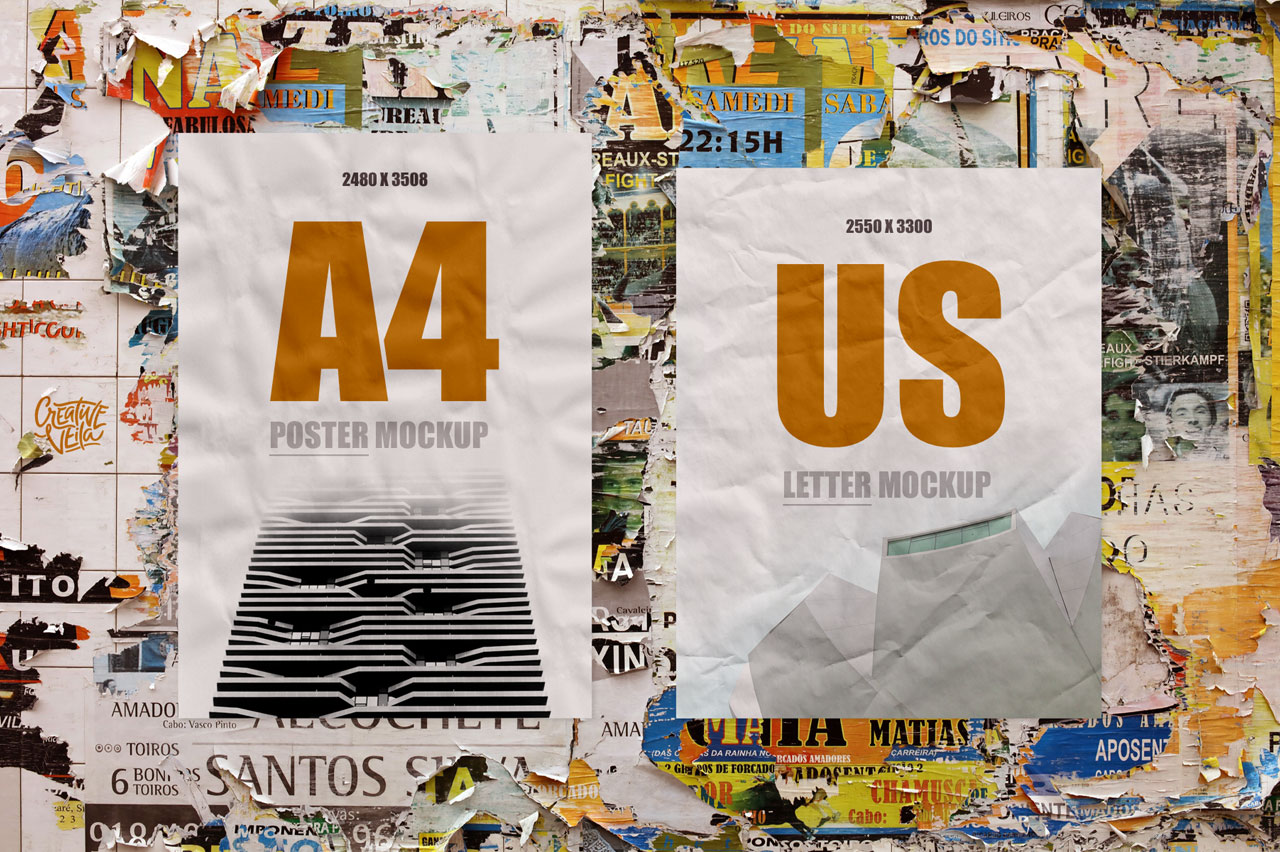 Street poster mockups ad art mockup outdoor photoshop poster presentation psd showcase street wall. Creative Veila Street Art Paper Poster Mockups