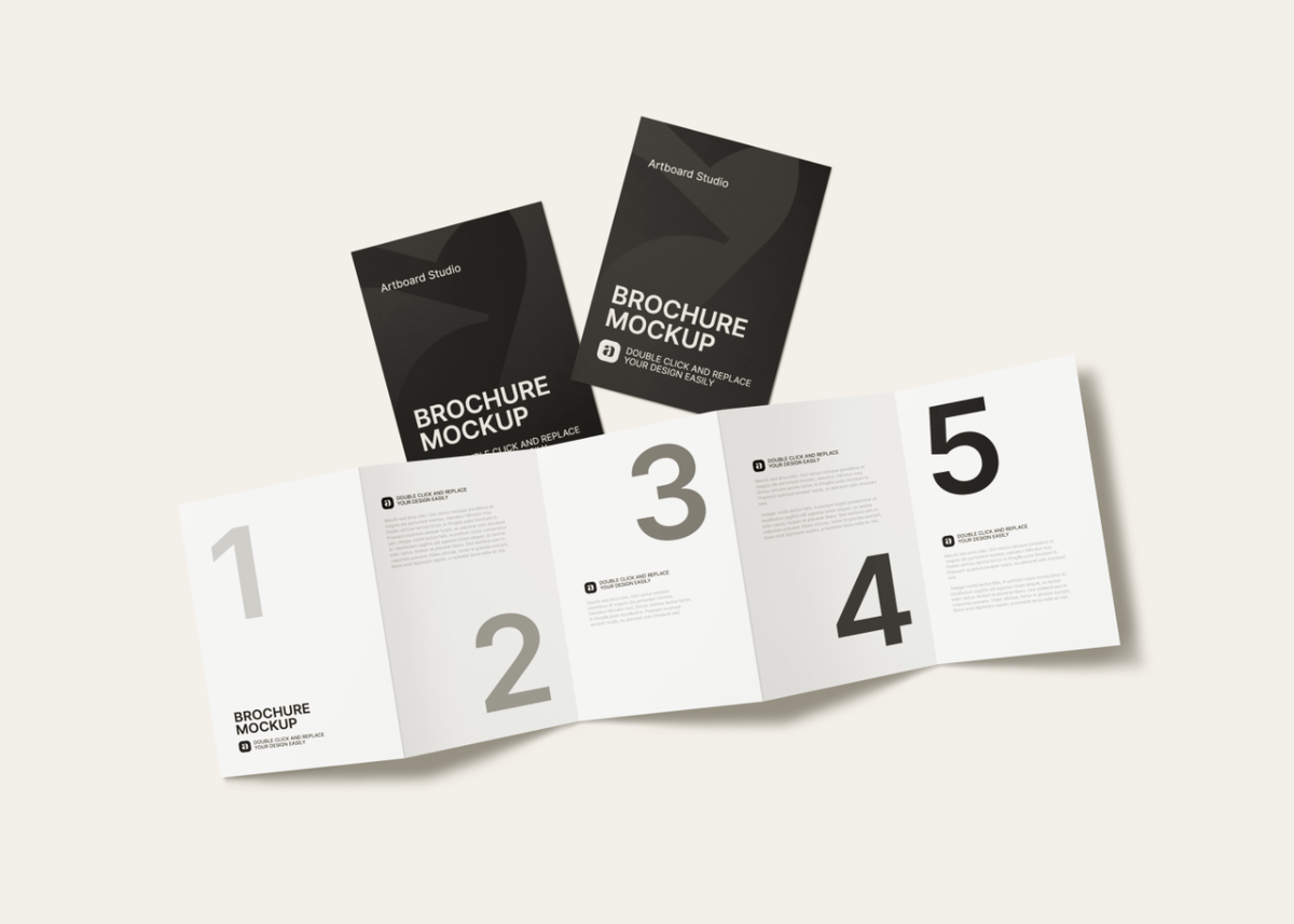 Download this photoshop from the original . 4 Fold Brochure Mockup Scene